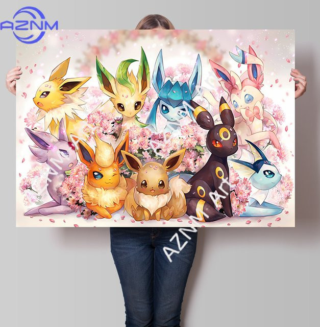 KAYOU Pokemon Eeveelutions Wandkunst mit Evoli und floralen Elementen in Multicolour - Bild 1