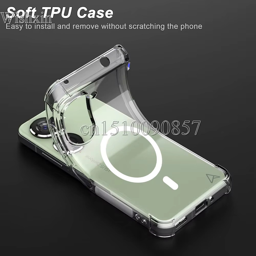 WISHXIN Stoßfeste MagSafe Hülle für Zenfone 10 10Z 9, Transparente TPU-Schutzhülle mit verstärkten Ecken für magnetisches kabelloses Laden - Bild 5