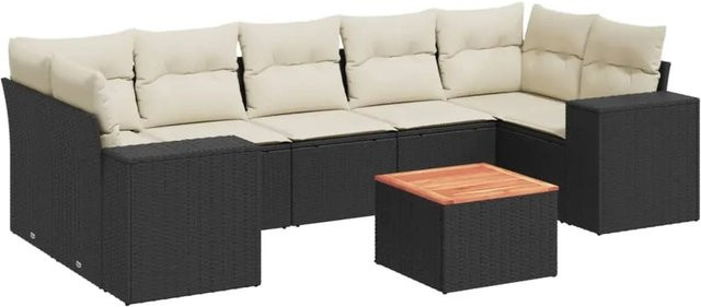 vidaXL 8-tlg Garten-Sofagarnitur in L-Form aus schwarzem Poly-Rattan mit Kissen und Metallrahmen - Bild 1