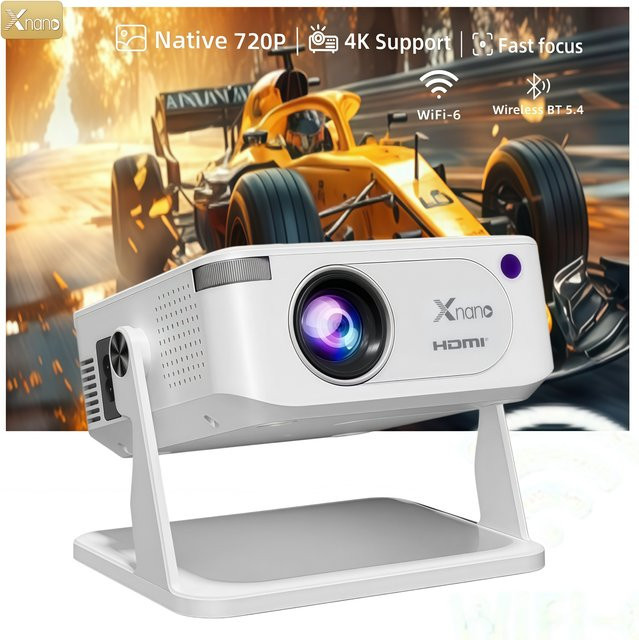 XNANO HA109 Tragbarer LED-Projektor mit Android 11 System, 720P 4K Video Unterstützung, 200 ANSI Lumen, WiFi 6 und Bluetooth 5.0 inklusive Gimbal-Halterung für dein Heimkino - Bild 1