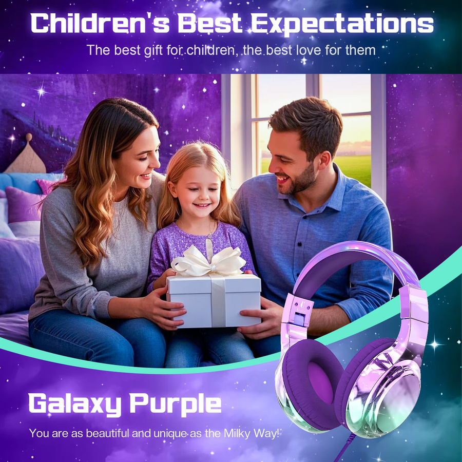 QearFun Kinder-Kopfhörer mit Mikrofon, kabelgebundenes Stereo-Sound-Headset in Purple, faltbar, mit Lautstärkeregler (85/94 dB) für Schule und Tablet - Bild 6