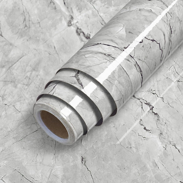 Selbstklebende Wandtapete von ctzszzmm in Grau, wasserdicht und ölbeständig für die Küche, modern und abstrakt, Breite: 40 cm - Bild 1