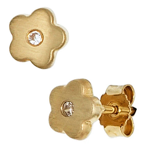 Colkid Kinder Ohrstecker Blume, 333 Gelbgold, Zirkonia - Bild 1