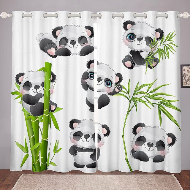 Yiran Furniture Panda Kinder Vorhänge mit Haken, Weiß, B: 55 cm, H: 120 cm - Bild 1