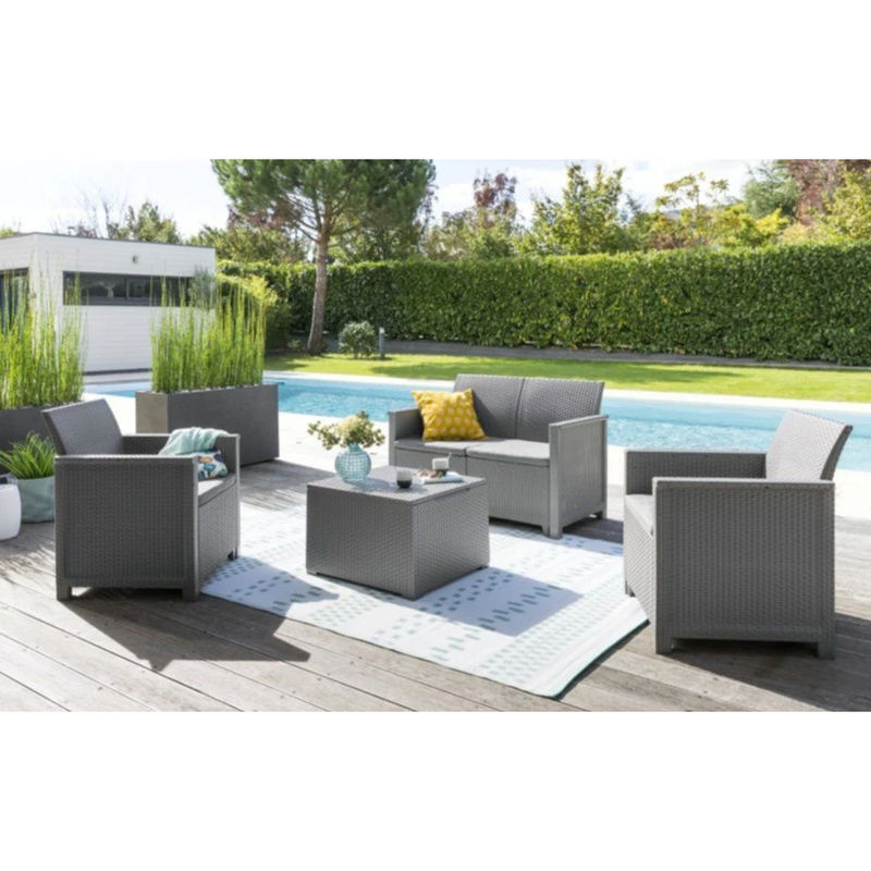 Keter Lounge-Set Emma aus Polyrattan in Graphit bestehend aus 2-Sitzer-Sofa, 2 Sesseln und Tisch - Bild 4