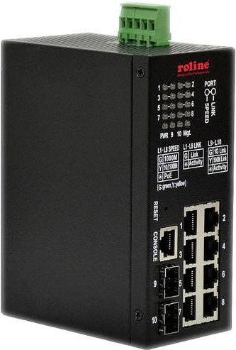 Roline Netzwerk Switch 21.13.1137 mit PoE-Funktion und 10/100/1000MBit/s Ethernet/LAN in Schwarz - Bild 1