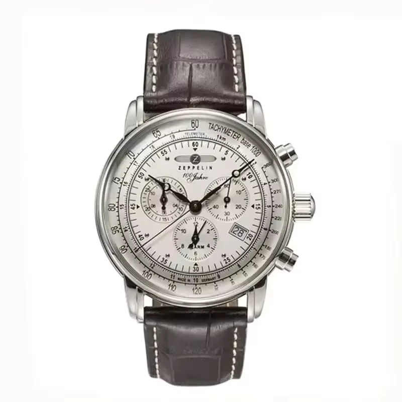 Zeppelin Armbanduhr, Quarz, Edelstahl, Leder, Weiß, Herren - Bild 3