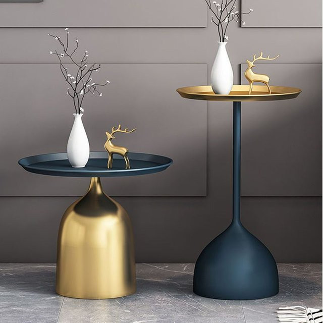 LIUSHADUOLA Beistelltisch im Skandinavischen Design aus Metall in Blau und Gold - Bild 1