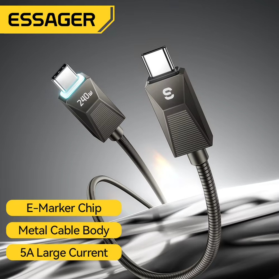 Essager Typ-C-Kabel mit 240 W Superschnellladung und 100 W Schnellladefunktion aus Edelstahl in Schwarz - Bild 2