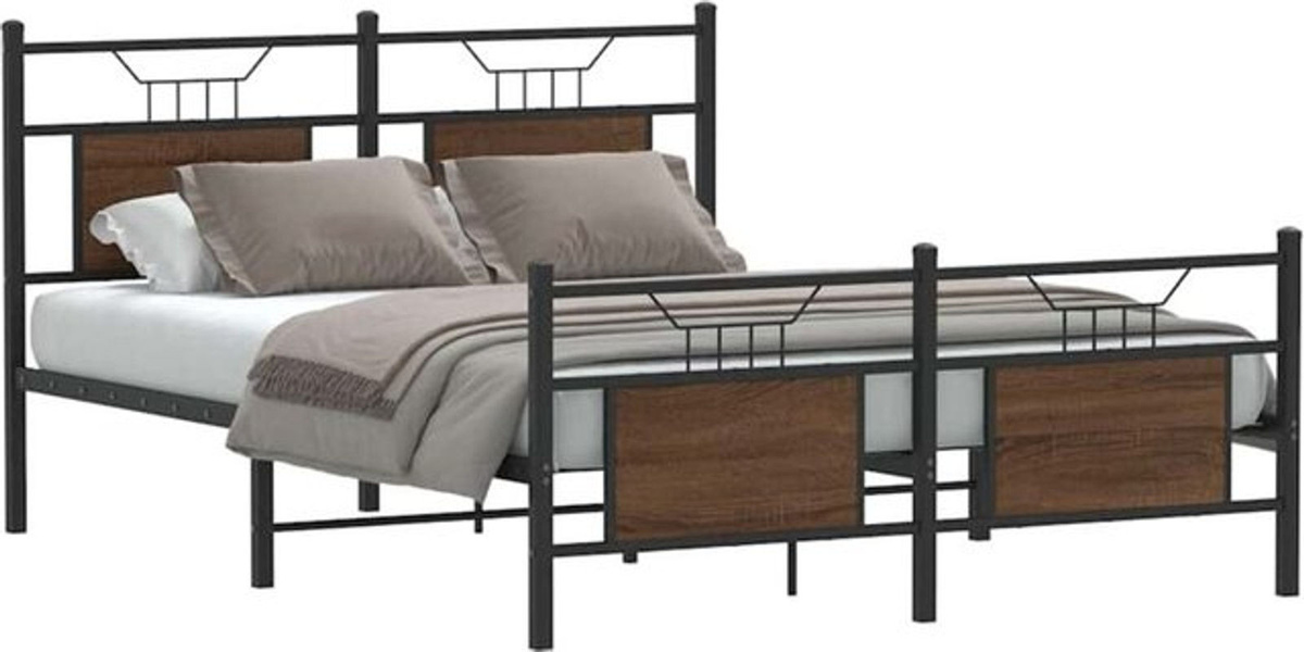 Vidaxl Bettgestell aus Holzwerkstoff und Metall in Braun im Industrial Design, B/T/H: 140 x 190 cm - Bild 1