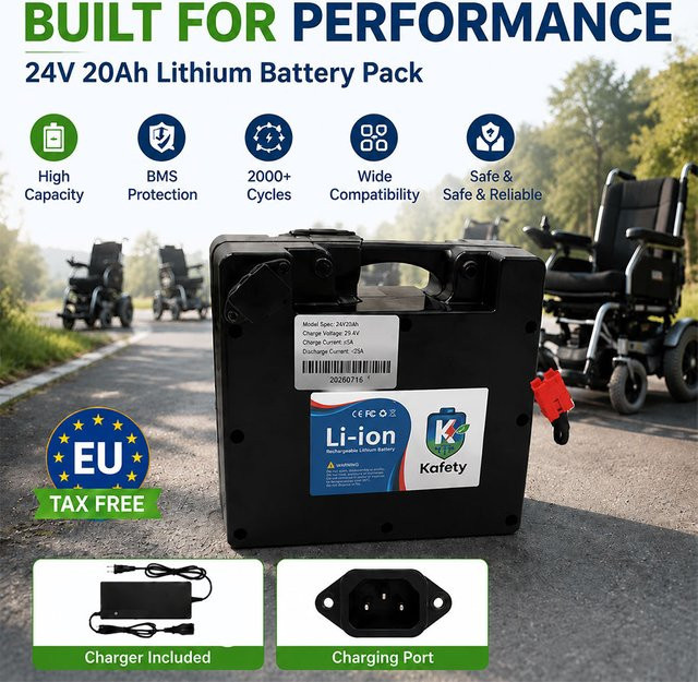 Hochleistungs-Lithium-Batterie 24V 20000mAh für Senioren-Mobilitätsroller und elektrische Rollstühle in Schwarz inklusive 29,4V 3A Ladegerät - Bild 1