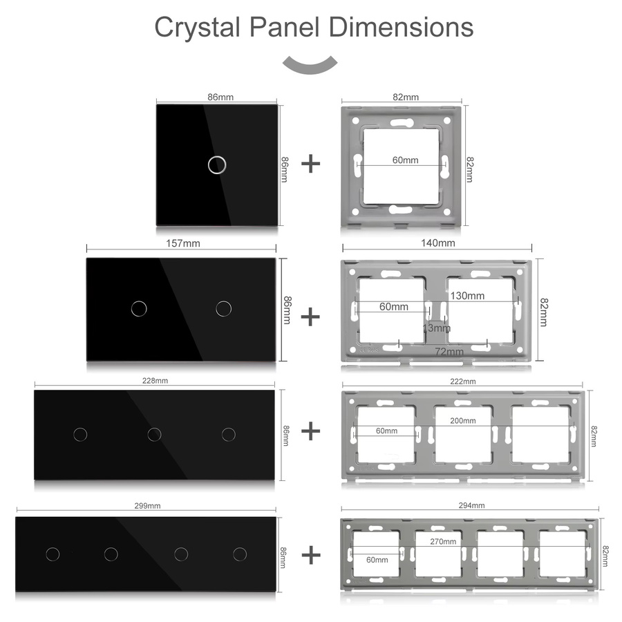 BSEED Zigbee Smart Home Ersatzteile: Touch Glas Panel in Schwarz für Tuya Dimmer, Vorhangschalter und Steckdosen mit Neutralleiter - Bild 4