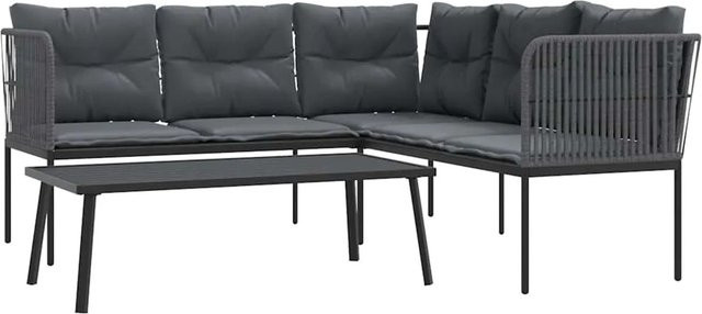 vidaXL Garten-Sofagarnitur mit Kissen in Schwarz und Anthrazit aus Stahl und Textilene, B/T/H: 176 x 175 x 75 cm - Bild 1