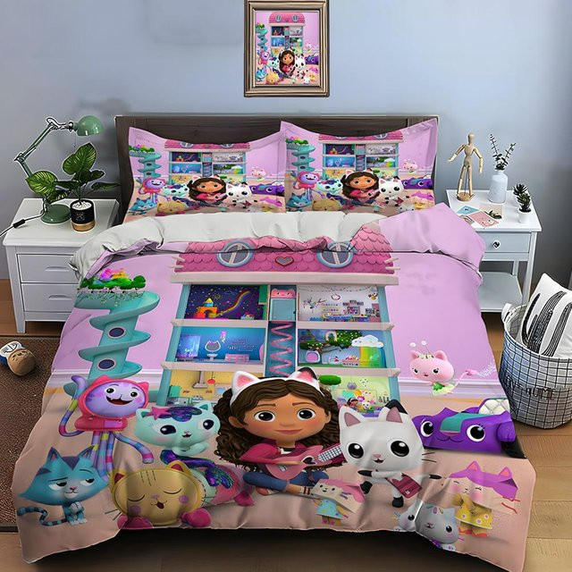 Flylo Bettwäsche-Set Gabby's Dollhouse mit Zeichentrickdruck, Pink, 3-teilig bestehend aus 1 Bettbezug und 2 Kissenbezügen, B/H: 135 x 200 cm - Bild 1