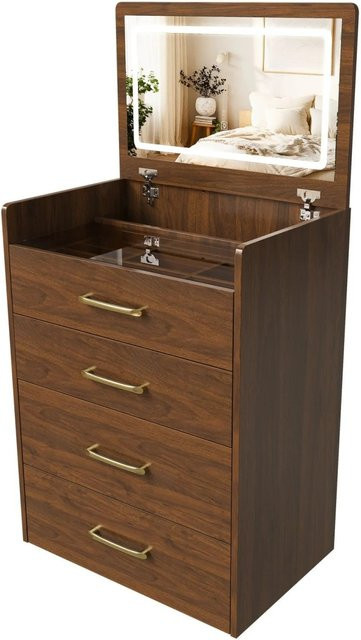 okwish Schminktisch mit Spiegel und 3 Schubladen für das Schlafzimmer, Braun, B/T/H: 118 x 40 x 60 cm - Bild 1