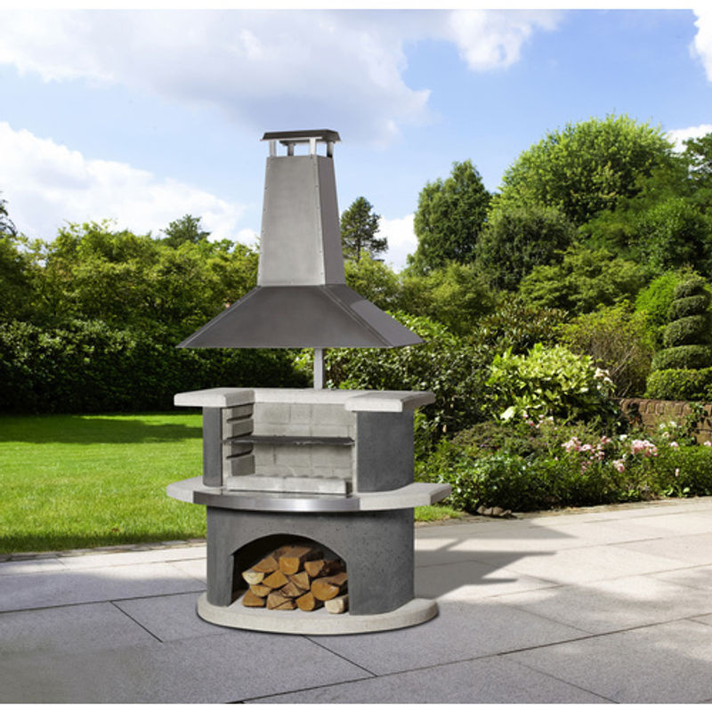 Buschbeck Gartengrillkamin Zürich in Anthrazit-Weiß mit höhenverstellbarer Edelstahlhaube für Holzkohle - Bild 3
