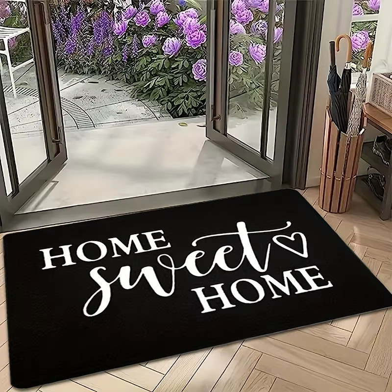 VIKAMA Home Sweet Home Willkommens-Fußmatte mit Herz-Design, rutschfester Teppich aus Polyester in Schwarz, B/T: 60 x 40 cm - Bild 3