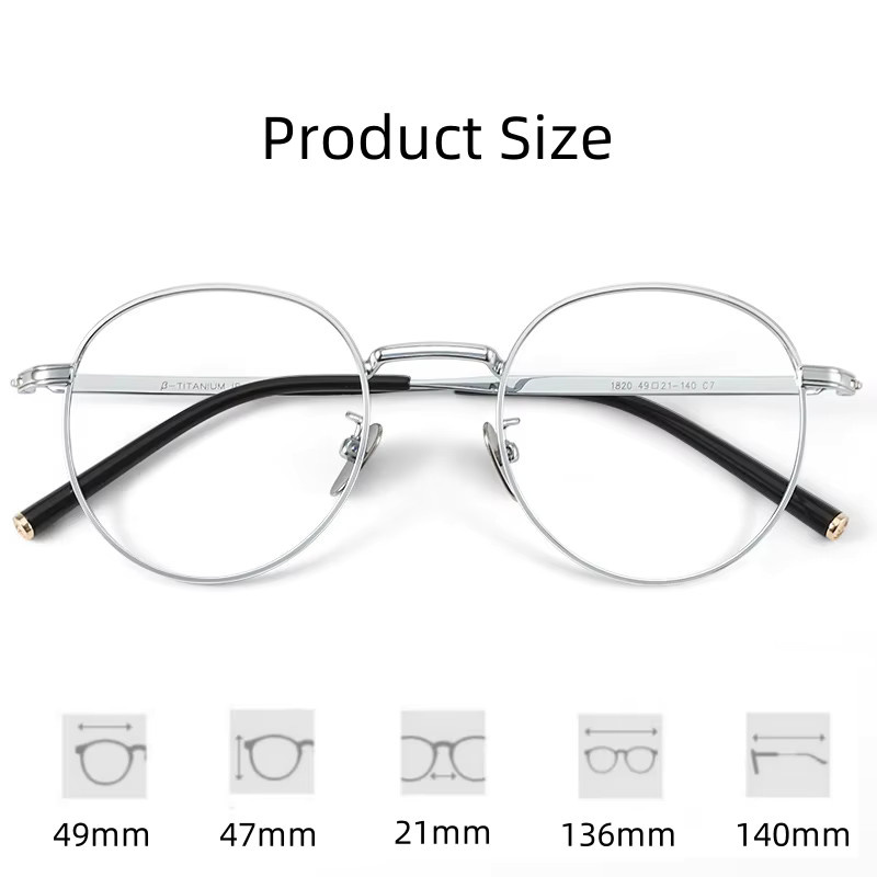 CHFEKUMEET Korrektionsbrille, Rund, Vollrand, Titan, Silber, Unisex - Bild 2