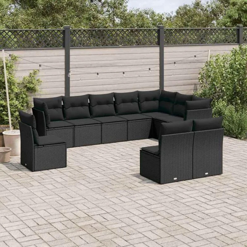10-tlg. Garten-Sofagarnitur aus Poly-Rattan mit Kissen in Schwarz von vidaxl - Bild 1