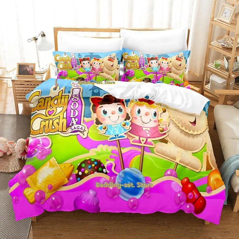 Kawaii Candy Crush Soda Saga Bettwäsche-Set mit Motiv aus Mikrofaser, 2-teiliges Bettset für Erwachsene und Kinder, Mehrfarbig, Breite: 70 cm, Länge: 133 cm - Bild 2