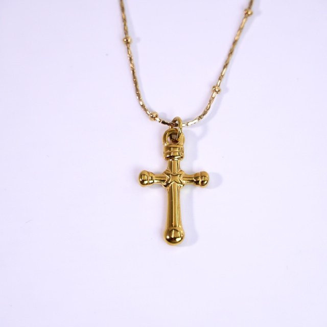 Faith & Fashion Halskette, 18K Gold platinierter Titanstahl, Zirkonia, Perle, Damen - Bild 1