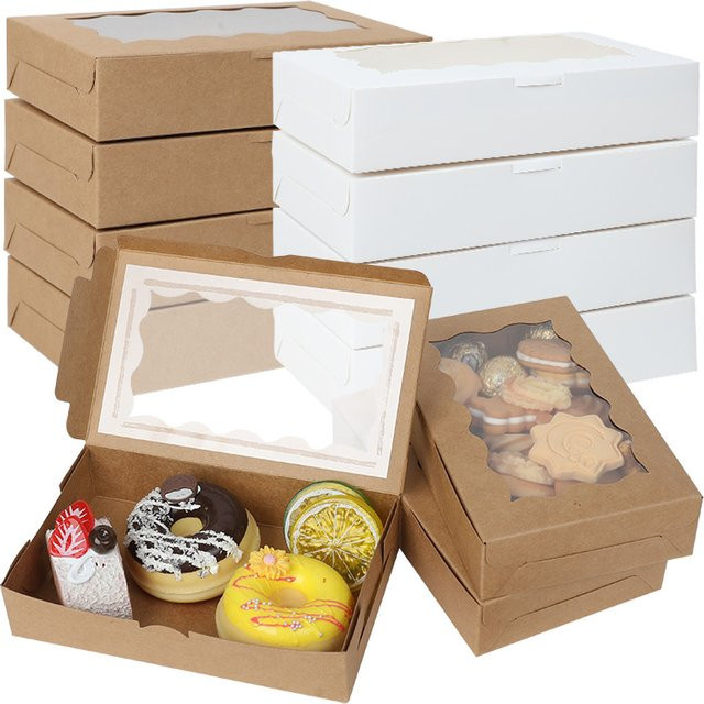 Kraftpapier-Geschenkboxen mit klarem Fenster in Braun für Desserts, Gebäck und Süßigkeiten, 5 oder 10 Stück - Bild 1