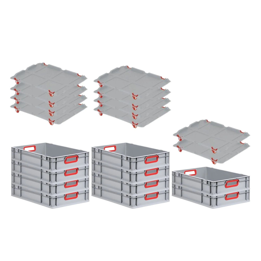 PROREGAL Spar Set 10x Eurobox Nextgen Color mit Auflagedeckel und Schiebeschnappverschlüssen, Farbe Rot, H x B x T: 12 x 40 x 60 cm - Bild 2