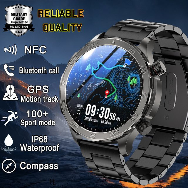 BOXUXING Smartwatch, Schwarz, Edelstahl, GPS, Rund - Bild 1