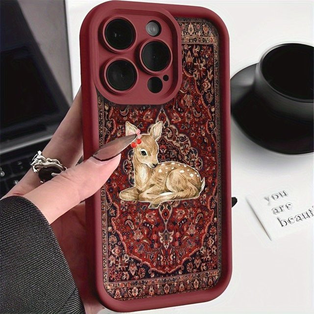 Stoßfeste TPU Handyhülle mit rotem floralem Hirschmuster für iPhone Modelle, High-Edge Schutzhülle in Rot - Bild 1