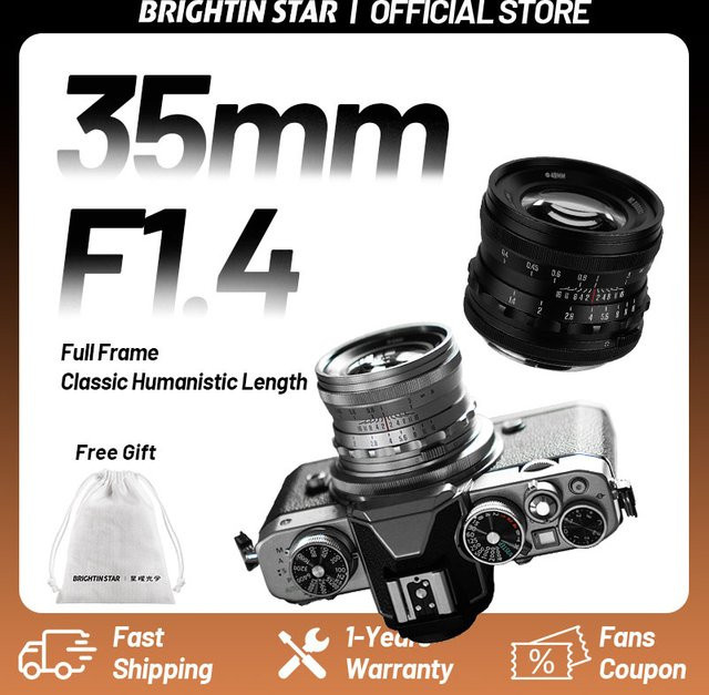 Brightin Star MF 35 mm F1.4 Vollformat Handfokus Prime-Objektiv für Sony E, Farbe Schwarz - Bild 1