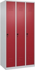 C+P Spind Classic PLUS Spind mit 3 Abteilen, Stahlkonstruktion, Grau und Rot, H x B x T: 185 x 90 x 50 cm - Bild 1