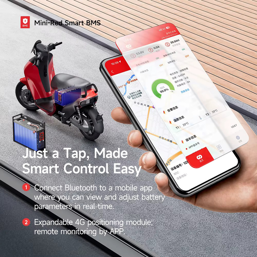 Daly Smart BMS 4S 8S 24V Lifepo4 100A mit Bluetooth für Lifepo4-Batterien in Rot - Bild 4