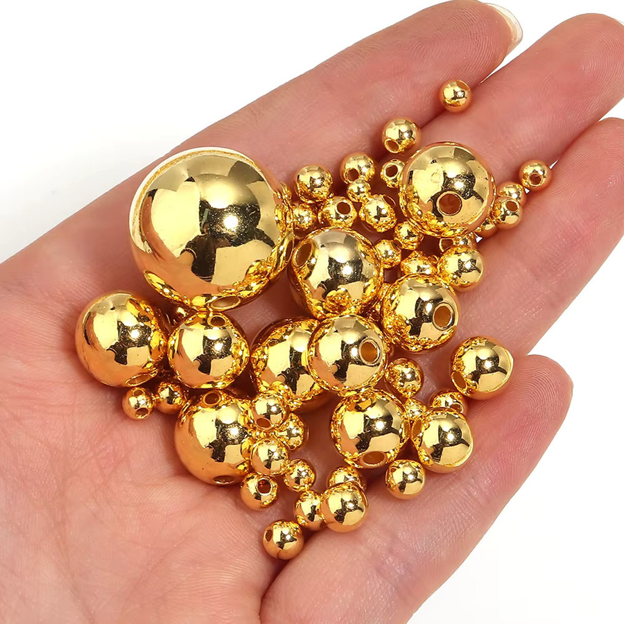 louleur Spacer Perlen, ABS Imitation Perle, Gold, Rund, 3-20mm, Unisex - Bild 2