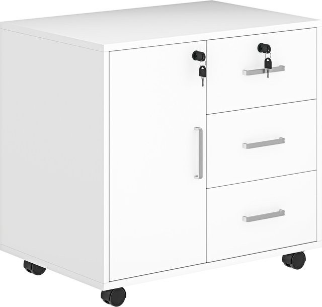 HOMCOM Aktenschrank Weiß mit 3 Schubladen und 3 verstellbaren Regalen, Dokumentenschrank aus MDF, B/T/H: 60 x 40 x 56 cm - Bild 1