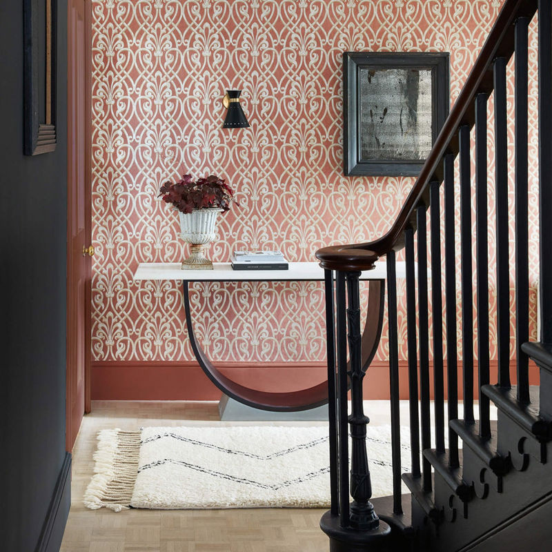 Little Greene Tapete Brook Street Etruscan in Rot, Gold und Orange mit floralem Vintage-Muster und Glanz-Effekt - Bild 4