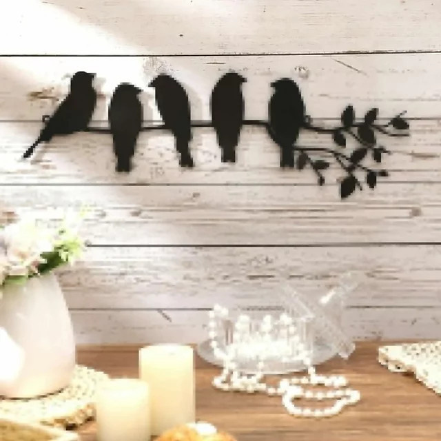 HELLOYOUNG Metall Wanddekoration mit 5 Vögeln auf einem Zweig in Schwarz - Bild 1