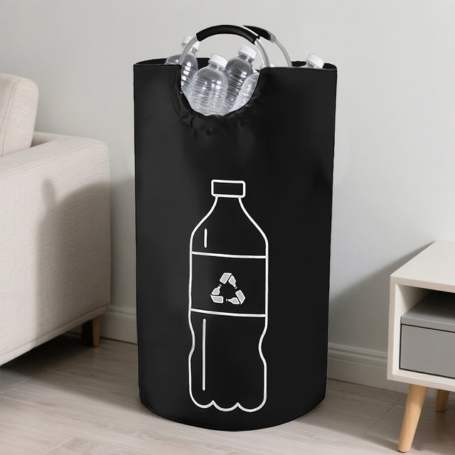 Zusammenklappbarer Recyclingbehälter in Schwarz, extra großer Mehrzweck-Aufbewahrungskorb aus Stoff, B/T/H: 38,0 x 72,0 x 1,0 cm - Bild 1