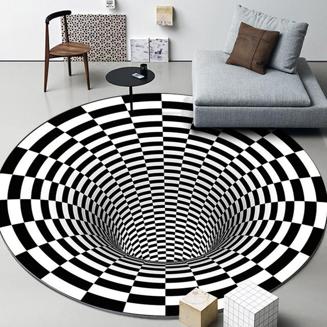 Karpetti 3D Vortex Optische Illusion Teppich, Rund, Schwarz, Durchmesser: 80 cm - Bild 1