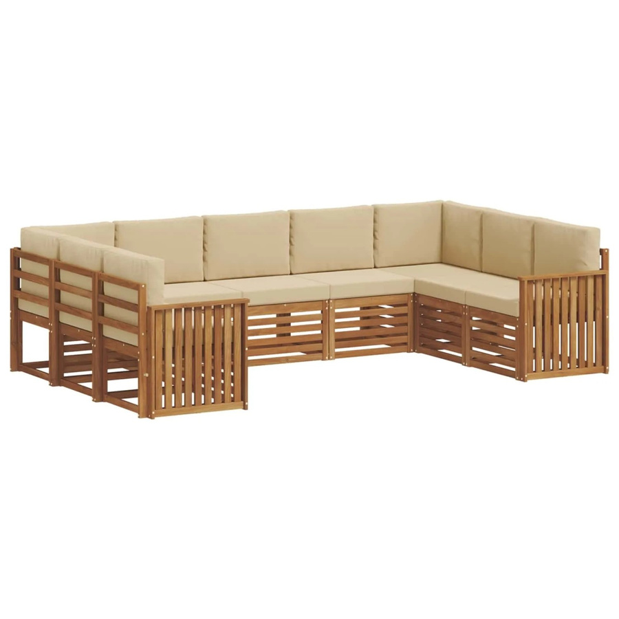 vidaXL Sofagarnitur 9-teilig in U-Form aus Massivholz Akazie, Farbe Natur und Beige - Bild 2