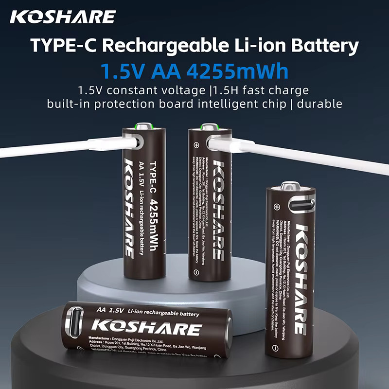 KOSHARE AA Lithium-Ionen-Akkus mit USB-C-Anschluss, 1,5V, Schwarz - Bild 2