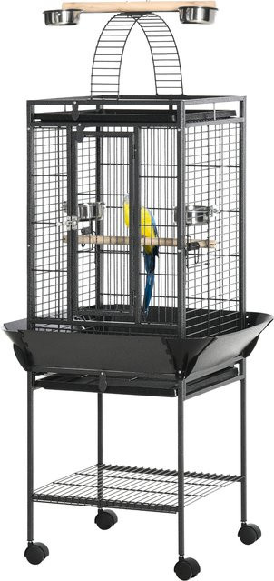 PawHut Vogelkäfig für Papageien aus Edelstahl mit 2 Holzstangen und Bogenleiter, Farbe: Grau, B/T/H: 62,5 x 62,5 x 156 cm, Marke: Aosom - Bild 1