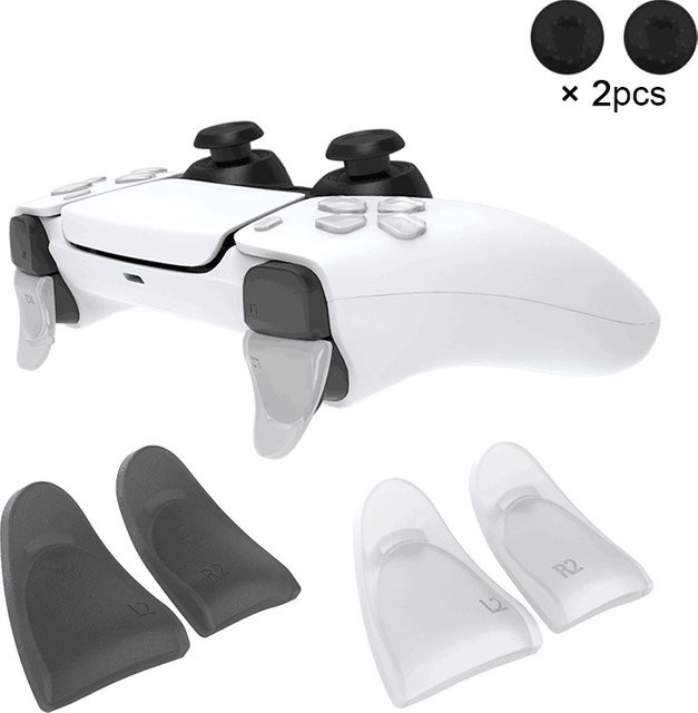 PS5 Zubehör Set in Schwarz mit erweiterten L2/R2 Trigger Extender Tasten, D-Pad Schlüssel Kappen und Joystick Kappen Abdeckung für dein PlayStation 5 Gamepad - Bild 1
