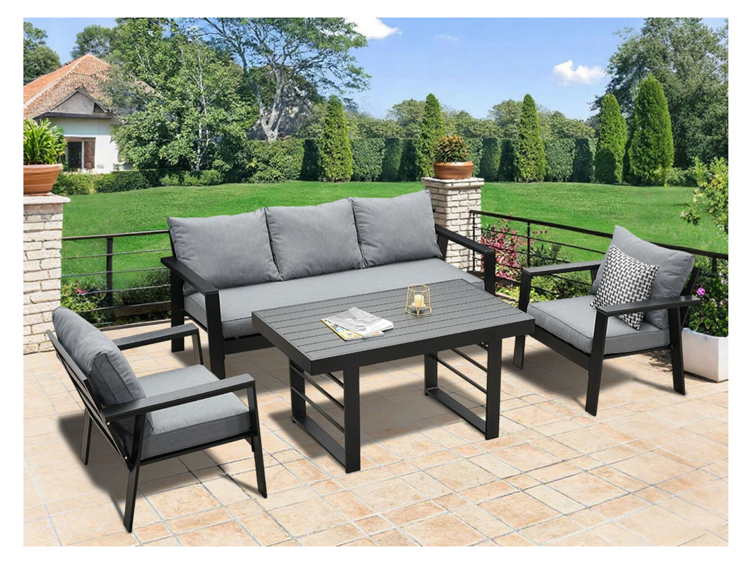 MeXo Gartenmöbel Lounge-Set Neapel mit Esstisch und Polstern, 5-Sitzer, Schwarz/Dunkelgrau - Bild 2