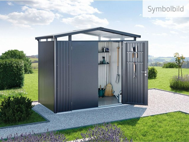 Biohort Metall-Gerätehaus Panorama in Dunkelgrau-metallic mit Satteldach und 5,6 m² Stellfläche - Bild 1