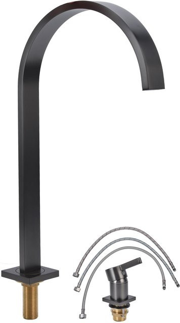 Aimo Waschtischarmatur Heiß-Kaltwassermischer aus Messing in Mattblack mit G1/2 Gewinde und rostfreiem Design - Bild 1