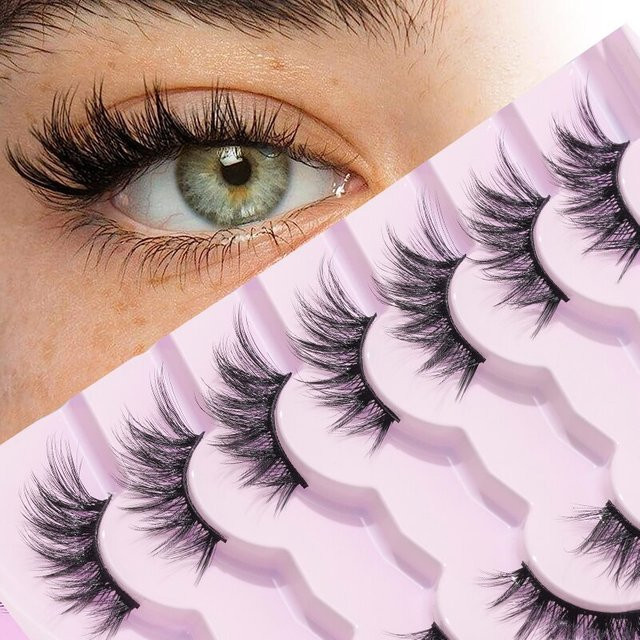 7 Paar künstliche Wimpern, Schwarz, Fischschwanz-Design, Unisex - Bild 1