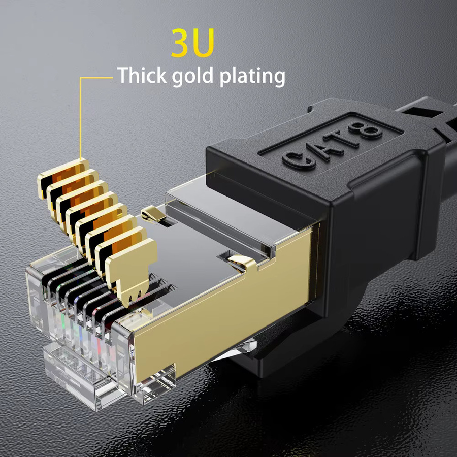 UGOURD CAT 8 Ethernet-Kabel flach mit RJ45 Anschluss für Modem, Router und PS5, Schwarz - Bild 3