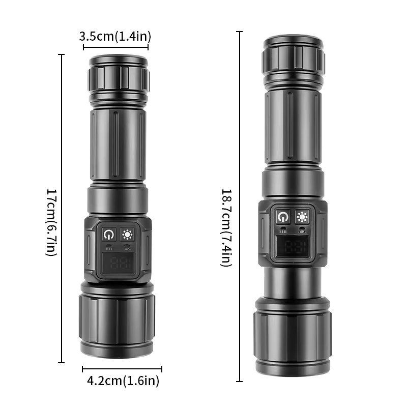 JIASHUAIXIN Taktische LED Taschenlampe mit COB-Digitalbatterieanzeige, Schwarz, Aluminium - Bild 2