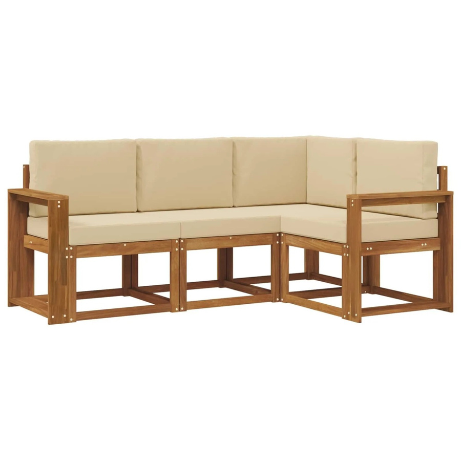 vidaXL Outdoor-Sofagarnitur L-Form aus massivem Akazienholz mit Kissen in Natur und Beige - Bild 2
