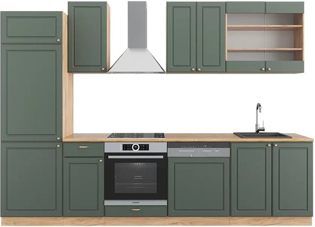 Vicco Fame-Line Küchenzeile Landhausstil in Grün-Gold und Eiche, B/T/H: 300 x 60 x 82 cm - Bild 1